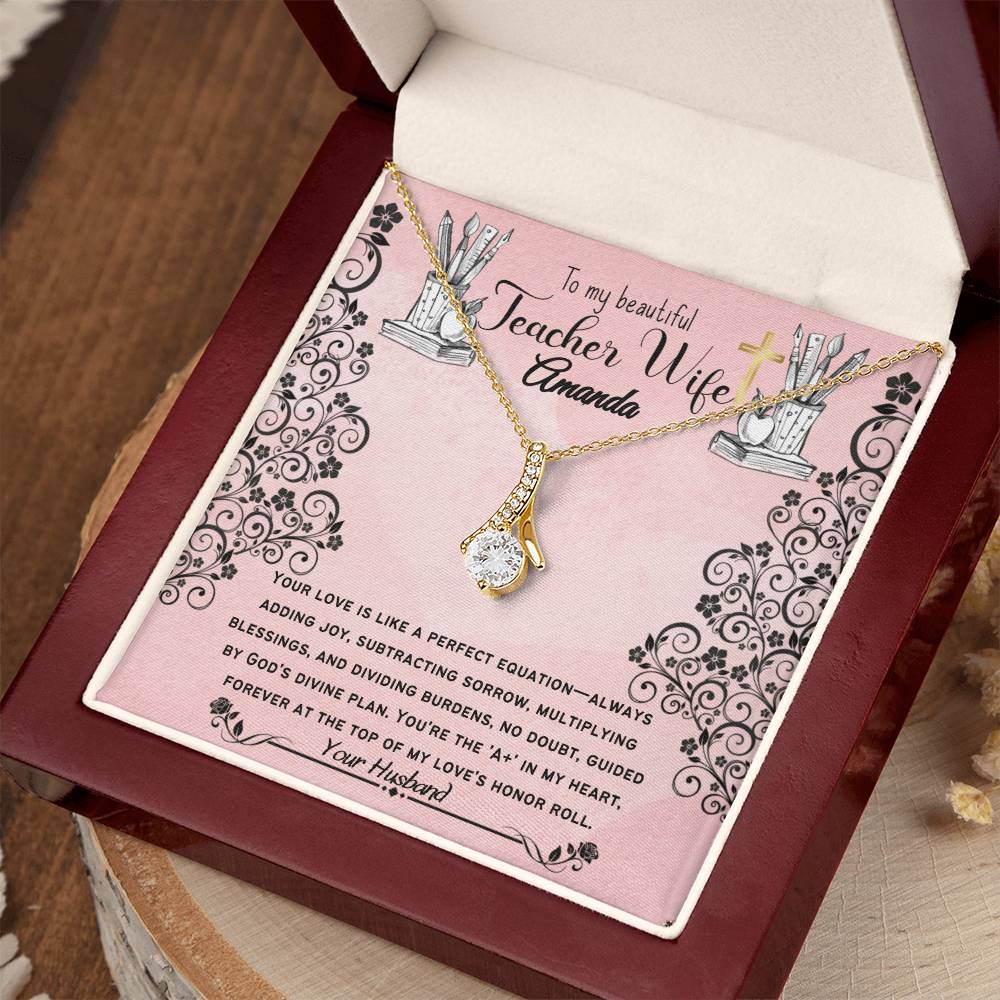 Gift For Teacher Wife - Alluring Beauty Necklace Divine Equation, A+'s Heart Honor Roll
