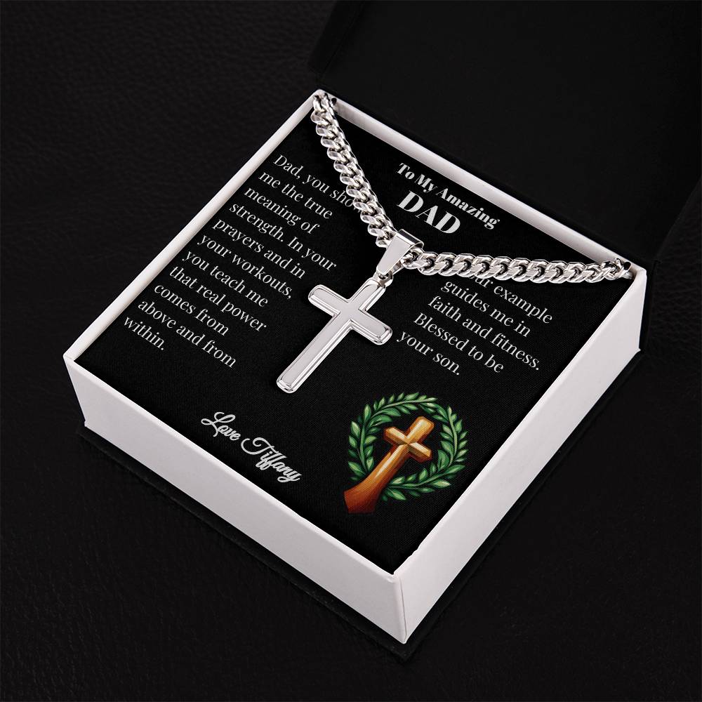 Gift For Christian Dad Who Is Into Fitness - Artisan Cross Necklace on Cuban Chain