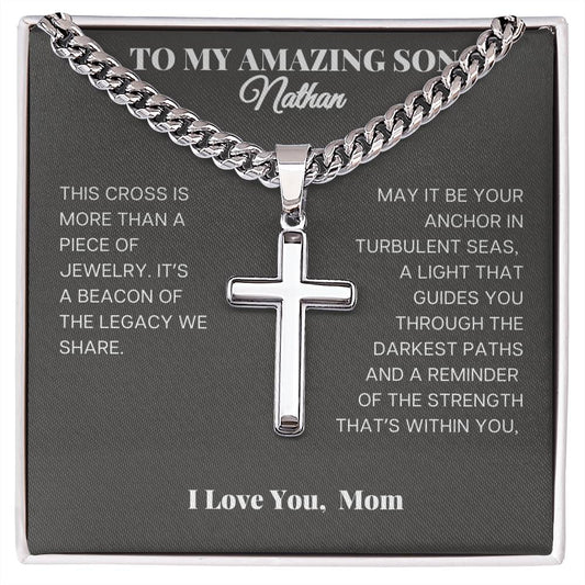 Gift For Son - Artisan Cross Necklace on Cuban Chain - Mom