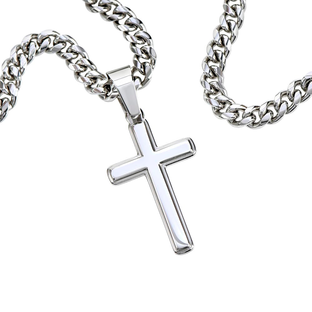 Gift For Christian Dad Who Is Into Fitness - Artisan Cross Necklace on Cuban Chain