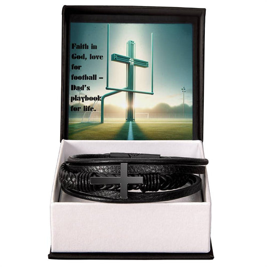 Gift For Christian Football Loving Dad - Men's Cross Bracelet
