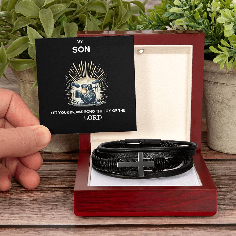 Gift For A Christian Drummer Son - Men's Cross Bracelet